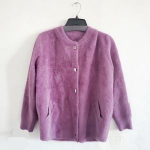 Purple Fur Cardigan Reflective Button Down Spring Season